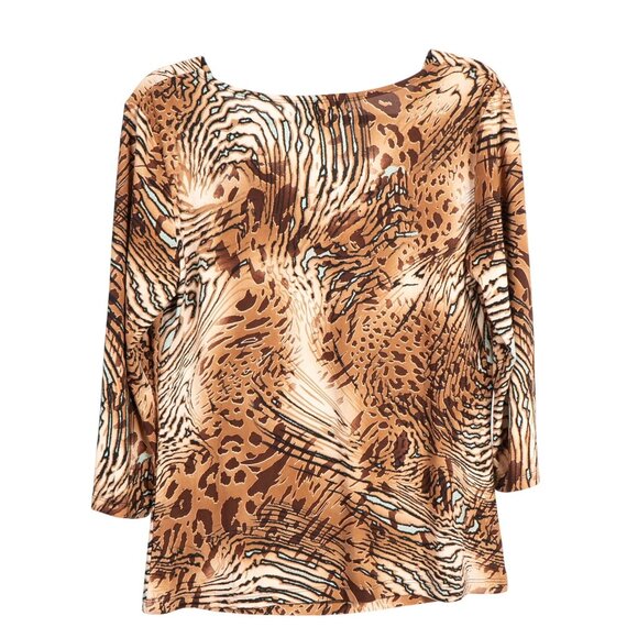 Vintage Suzie Leopard Print Shirt L Womens New Cowl Neck 3/4 Sleeves Brown Green - Picture 5 of 5